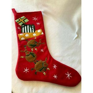 Large Red Felt Christmas Stocking with Reindeer and Presents